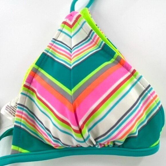 Reversible Triangle Bikini Swimsuit Halter Top Juniors Sz L Chevron Neon Green - Picture 6 of 16